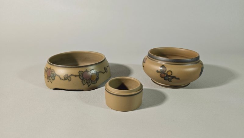 3 delar, L Hjort, glaserat stengods, Bornholm, Danmark, 1900-talets andra hälft