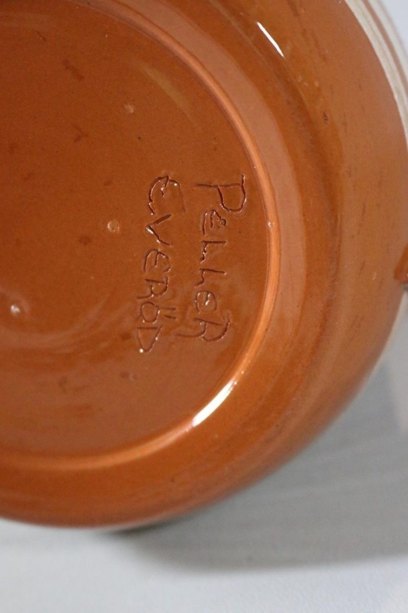 Kanna i lergods / Terrakotta, 3 vita ränder - Peller Everöd
