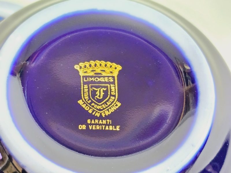Fransk Limoges Mörk Kobolt porslin ask, Guld Accent D'Art, Sällsynt Fynd