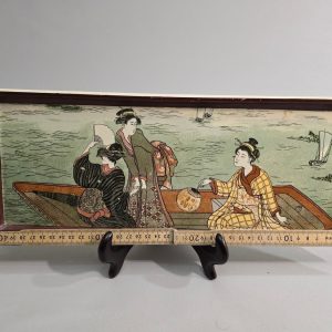 ANTIK FRANSK SARREGUEMINES 1863 SERVERINGSBRICKA 15,5 x 44 cm