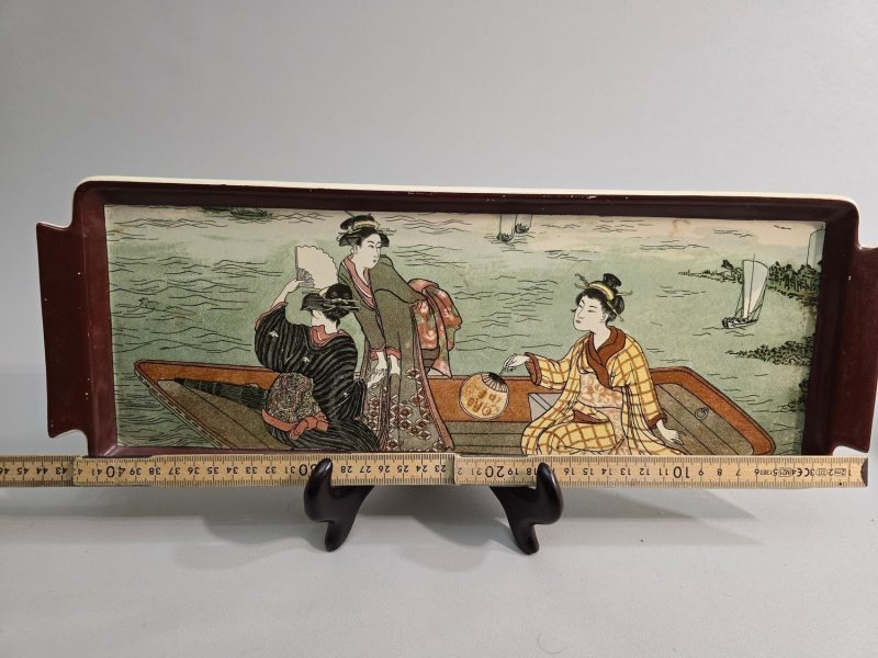 ANTIK FRANSK SARREGUEMINES 1863 SERVERINGSBRICKA 15,5 x 44 cm