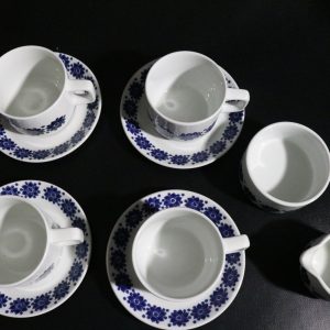 Figgjo Flint Vintage Kaffeservis, 6 koppar med 4 fat - Blått Blommotiv