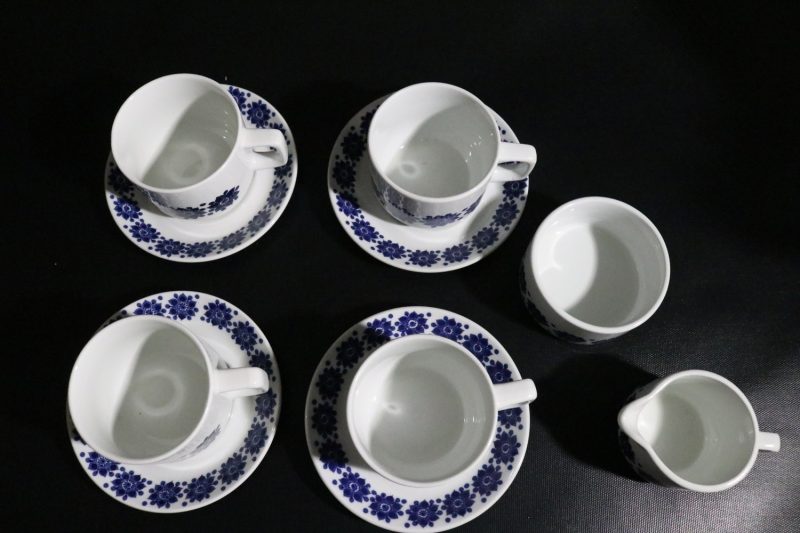 Figgjo Flint Vintage Kaffeservis, 6 koppar med 4 fat - Blått Blommotiv
