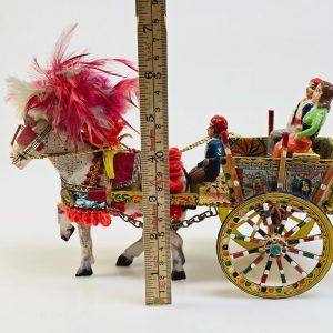Handgjord Siciliansk Häst och Vagn i Miniatyr – Färgsprakande Samlarobjekt