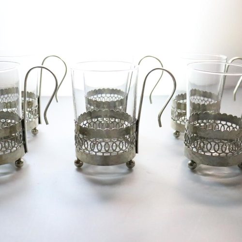 6st Kaffekoppar i glas och metall, Irish Coffee  - ca H10,5cm D6,5cm - Duralex