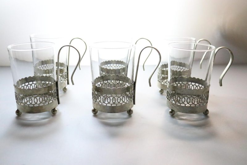 6st Kaffekoppar i glas och metall, Irish Coffee  - ca H10,5cm D6,5cm - Duralex