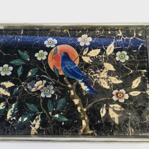 Vintage Serveringsbricka – Förtrollande Fågelmotiv och Blomsterdesign
