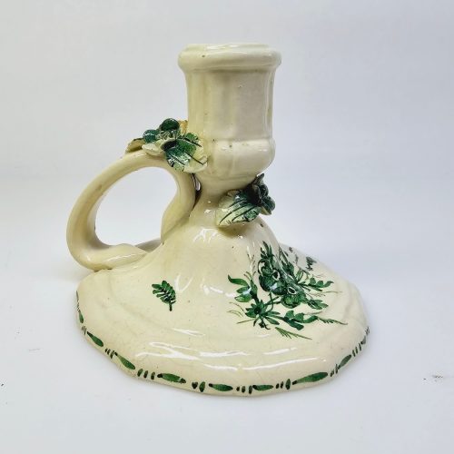 Charmig vintage ljusstake i keramik – Handmålad med naturmotiv