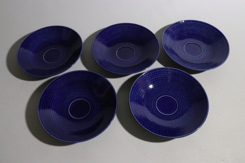 ärgstarka Blå Desserttallrikar med Herringbone-mönster, Set om 5