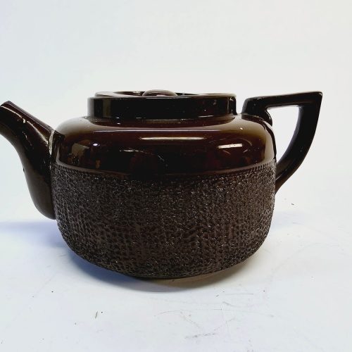 Vintage Tekanna "Made in England" - Brun Glaserad Keramik med Texturerad Detalj