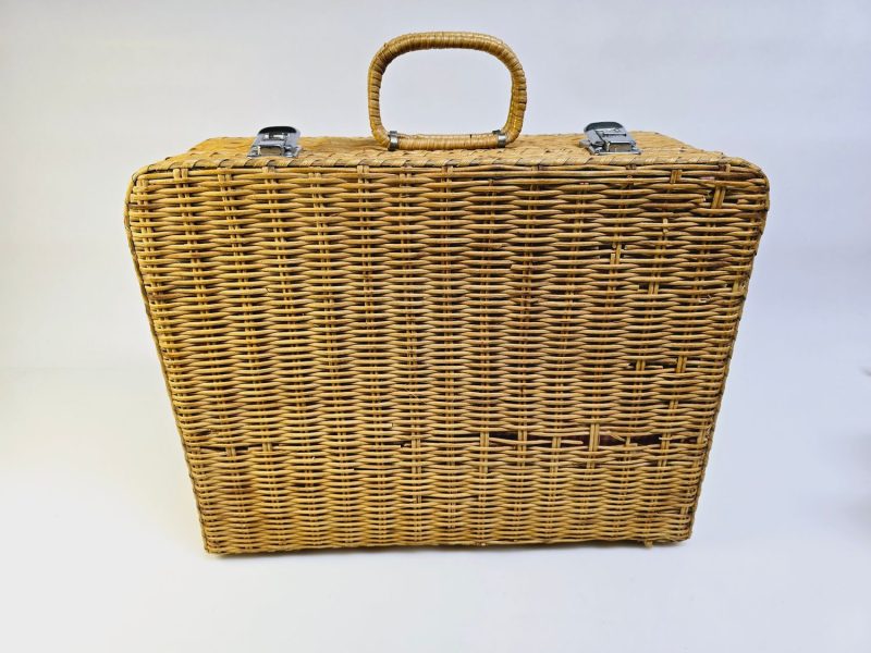 Charmig Vintage Korgväska med Rutig Inredning - 30x40x16 cm