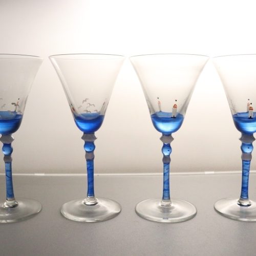4st Vinglas, havsmotiv - 17,5cm - Signerade "A"