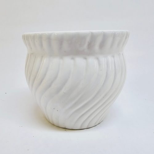 Elegant vit kruka med tidlös snirkelmönster - D14 cm
