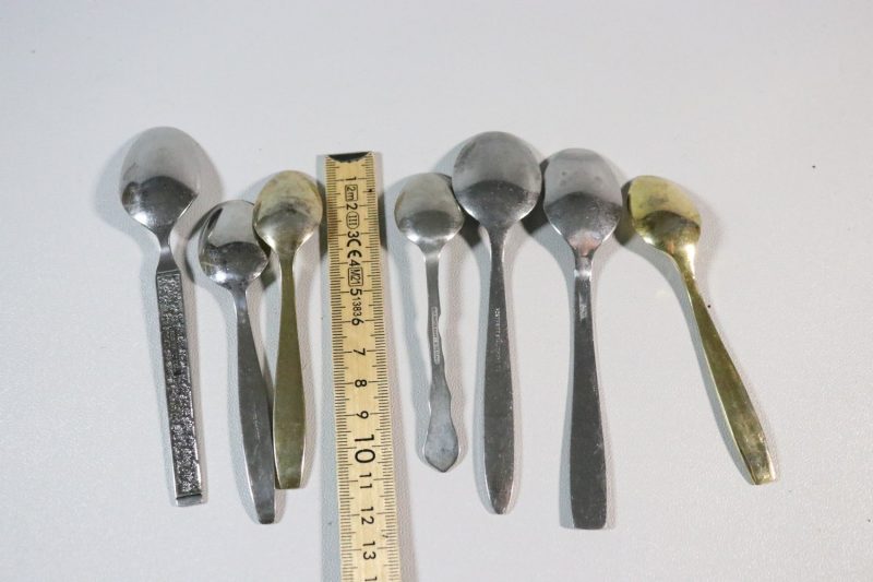 Samling kaffeskedar, blandade modeller, 7st