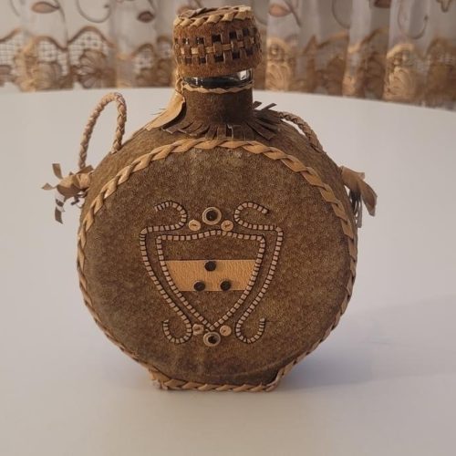 Saltflaska / Plunta i glas handarbete toligen skinn