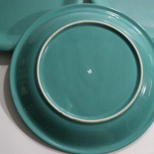 6st flata mattallrikar, grön glaserade - 27cm