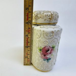 Elegant Fransk Porslinsburk med Handmålat Blommotiv