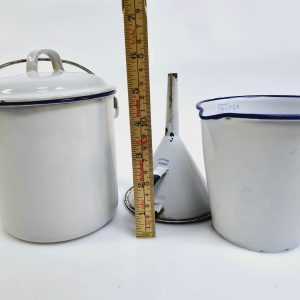 Vintage Kockums emaljerad uppsättning – Hink, Tratt och Måttbägare