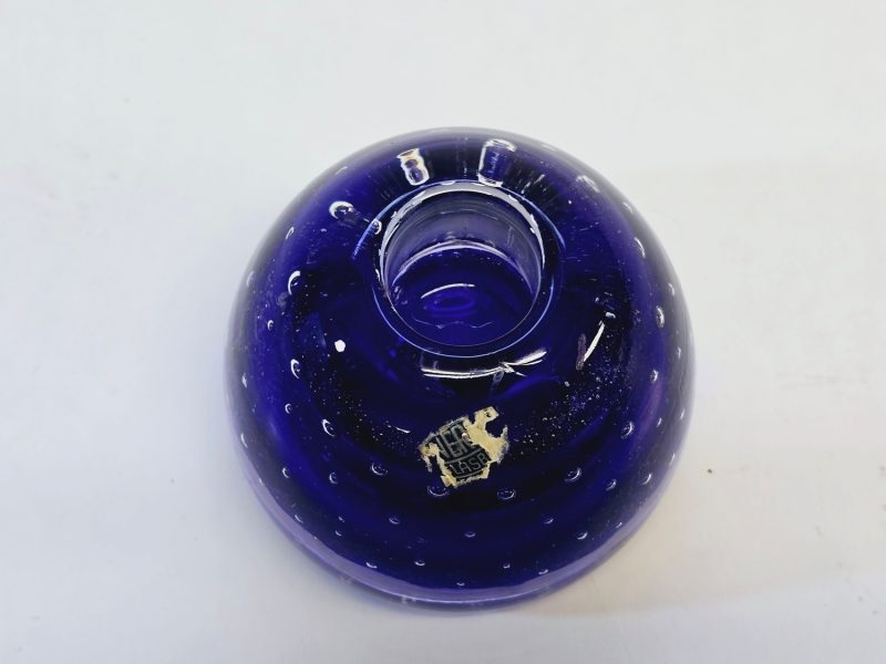 Blå Ljuslykta med Bubblor – Handgjord från Svenskt Glasbruk