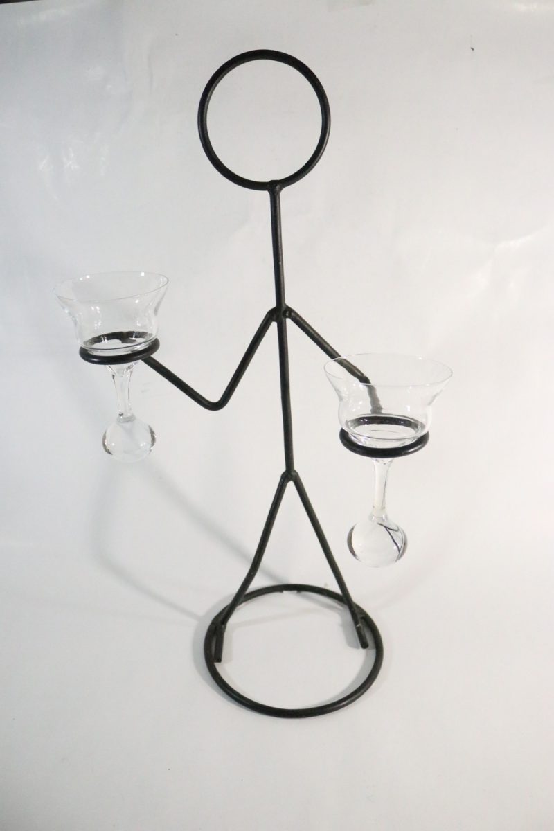 STRÄCKFIGUR, ljusstake, ljuslykta, metall och glas 55cm