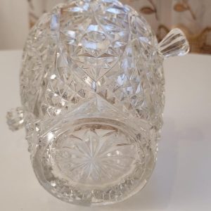 Vintage handskuren kristall Ishink med handtag, BARDEJOV tjeckisk Bohemia