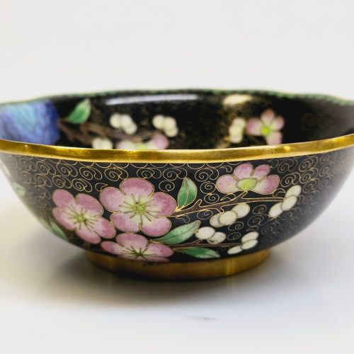 Vintage Cloisonné-skål med blomsterdekor – Orientaliskt hantverk
