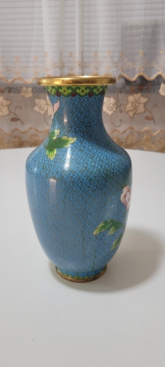 Blomvas, Kina 1900-tal, Cloisonne-vas dekorerad med pioner