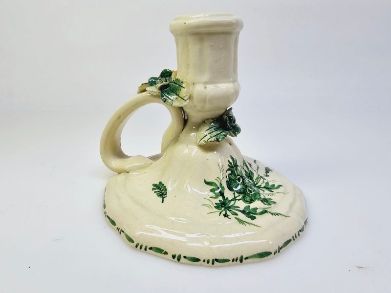 Charmig vintage ljusstake i keramik – Handmålad med naturmotiv