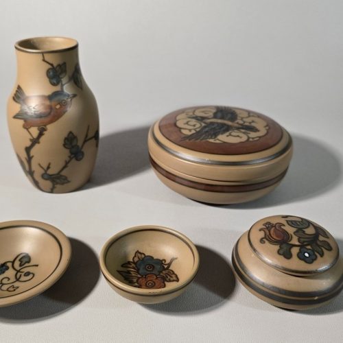 5 delar, L Hjort, glaserat stengods, Bornholm, Danmark, 1900-talets andra hälft