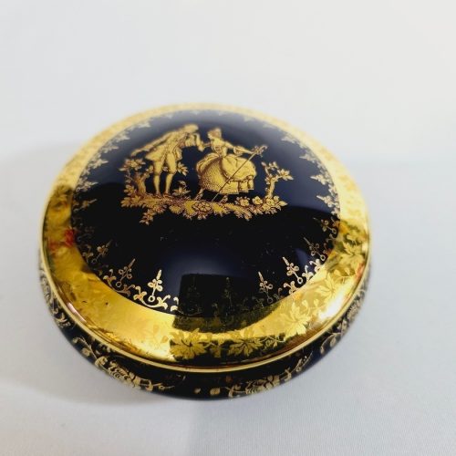 Fransk Limoges Mörk Kobolt porslin ask, Guld Accent D'Art, Sällsynt Fynd