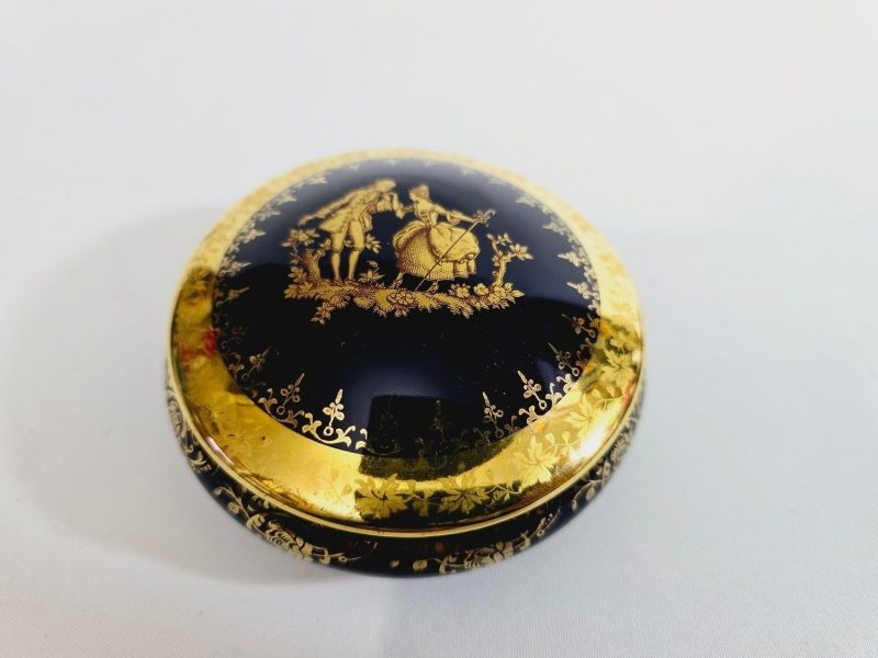 Fransk Limoges Mörk Kobolt porslin ask, Guld Accent D'Art, Sällsynt Fynd