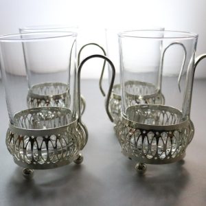 4st Kaffekoppar i glas och metall, Irish Cofee  - ca H9cm D6cm