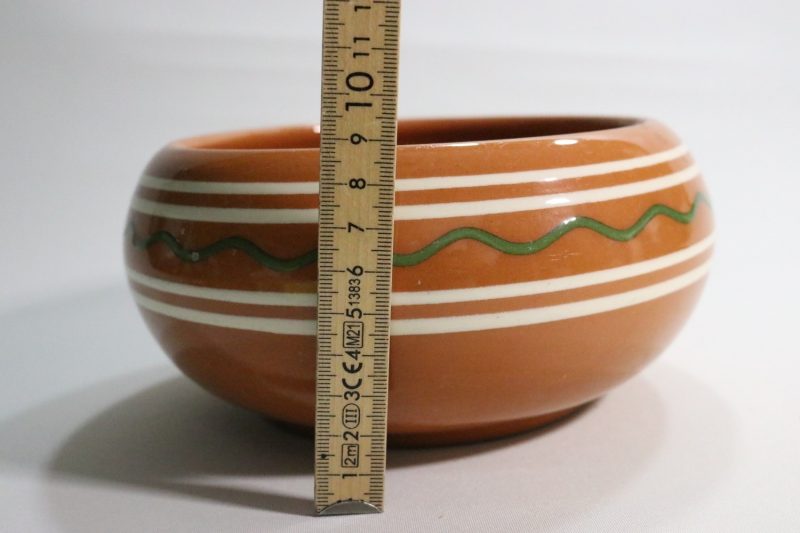Vintage Terrakottaskål med Randmönster, 16 cm i Diameter