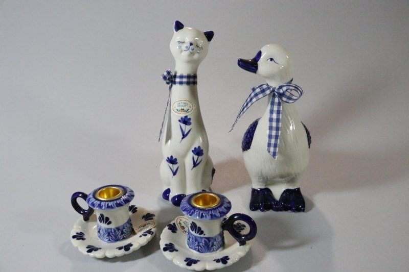 4 delar prydnadsföremål, Victoria Design, anka, katt och ljusstakar