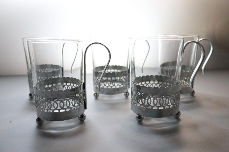 5st Kaffekoppar i glas och metall, Irish Coffee  - ca H10,5cm D6,5cm - Duralex