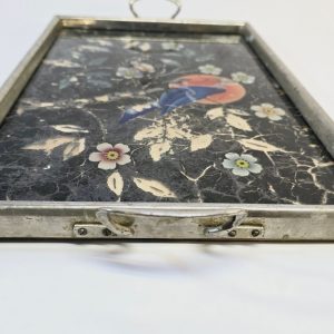 Vintage Serveringsbricka – Förtrollande Fågelmotiv och Blomsterdesign