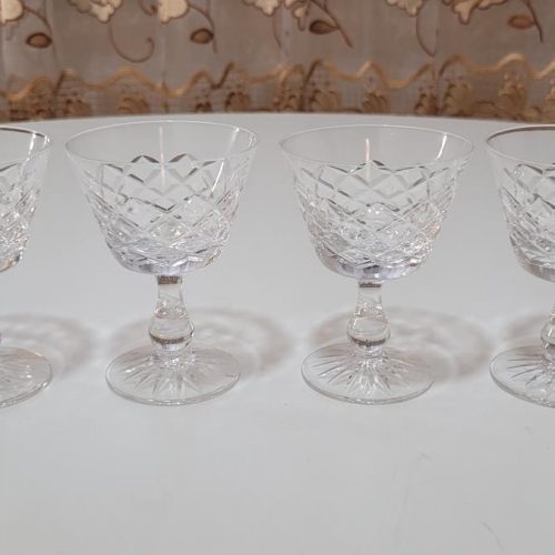 4 glas i kristall med rutslipad dekor, Åfors glasbruk