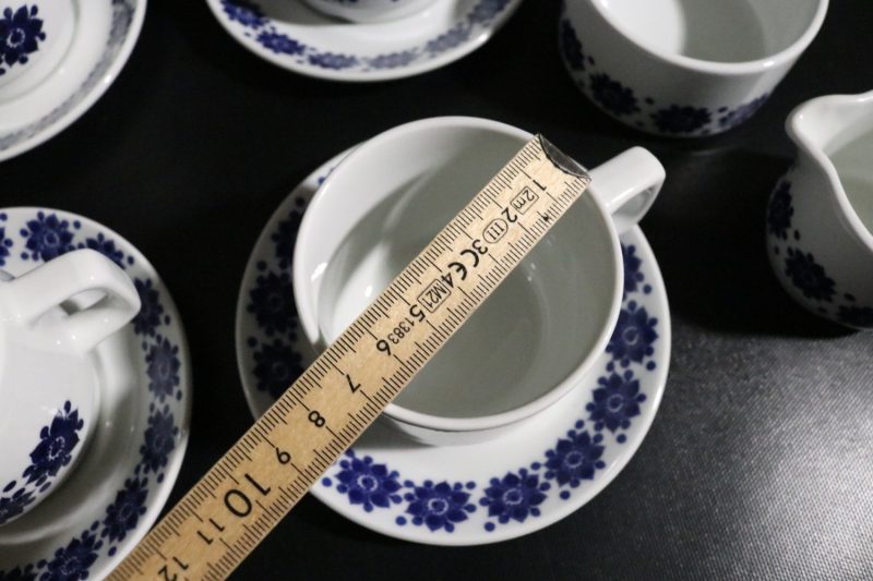 Figgjo Flint Vintage Kaffeservis, 6 koppar med 4 fat - Blått Blommotiv
