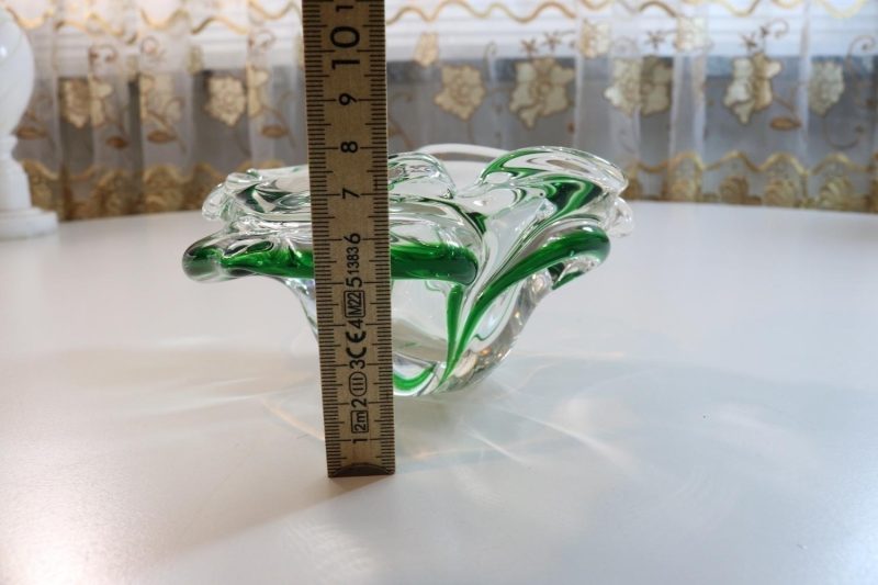 Skål, kristall, grön och transparent glas