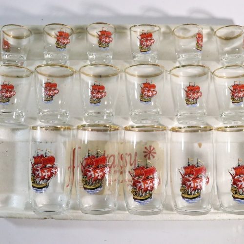 Glasservis med segelbåtsdesign - 14 delar - Mitten av 1900-talet
