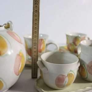 Unikt handmålat kaffekanna-set, signerat keramikverk