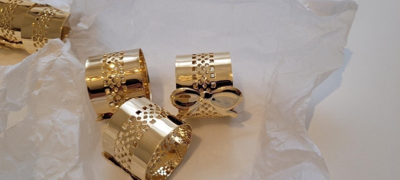 SERVETTRINGAR, 6 st, metall, guldbelagda