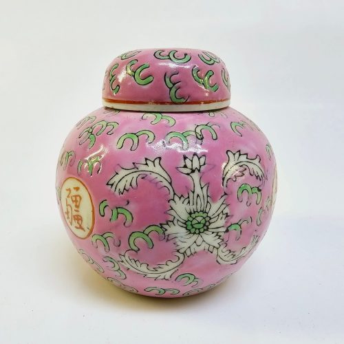 Elegant handmålad kinesisk porslinsburk i rosa och vitt