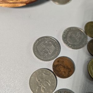 Näverskål,Lockask,Näverask,Träask med utländska mynt