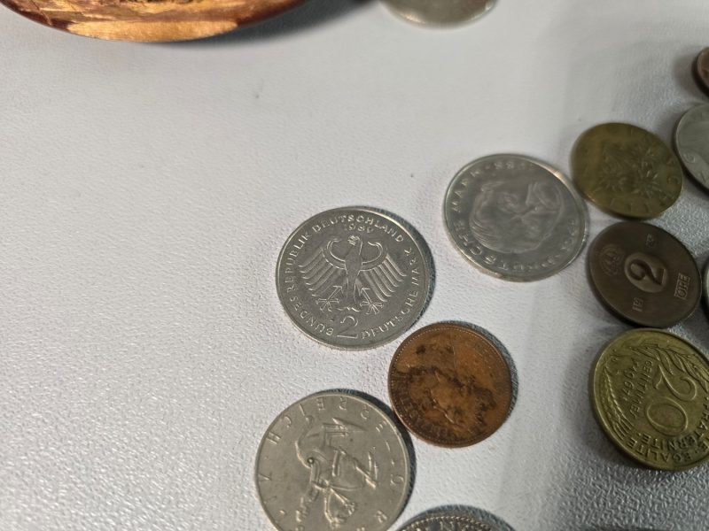 Näverskål,Lockask,Näverask,Träask med utländska mynt