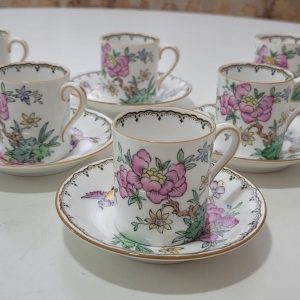6st koppar med fat, 1920-tal Chinoiserie, Royal Tuscan, sällsynta