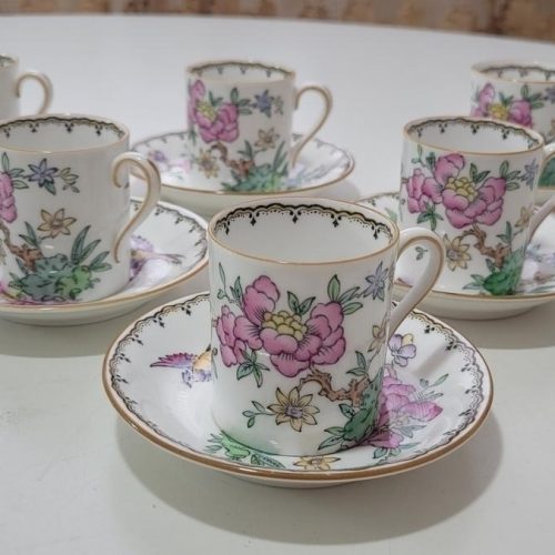 6st koppar med fat, 1920-tal Chinoiserie, Royal Tuscan, sällsynta