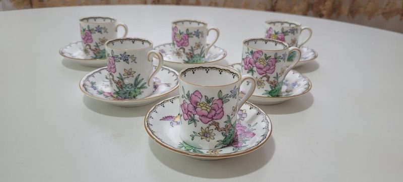 6st koppar med fat, 1920-tal Chinoiserie, Royal Tuscan, sällsynta