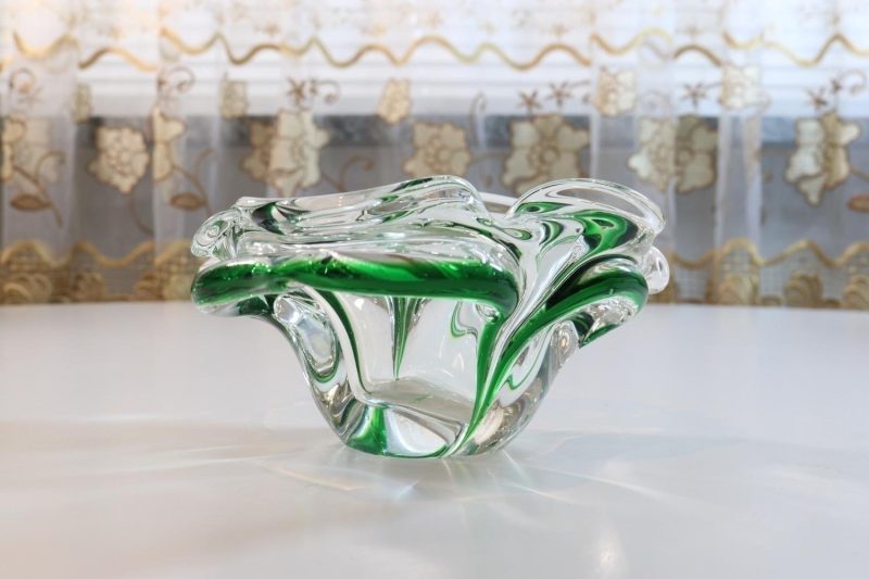 Skål, kristall, grön och transparent glas