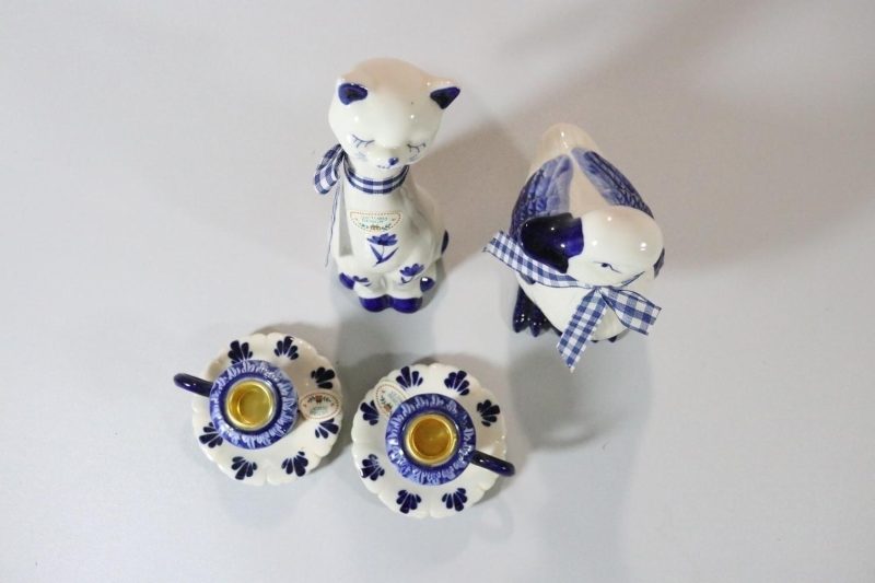 4 delar prydnadsföremål, Victoria Design, anka, katt och ljusstakar